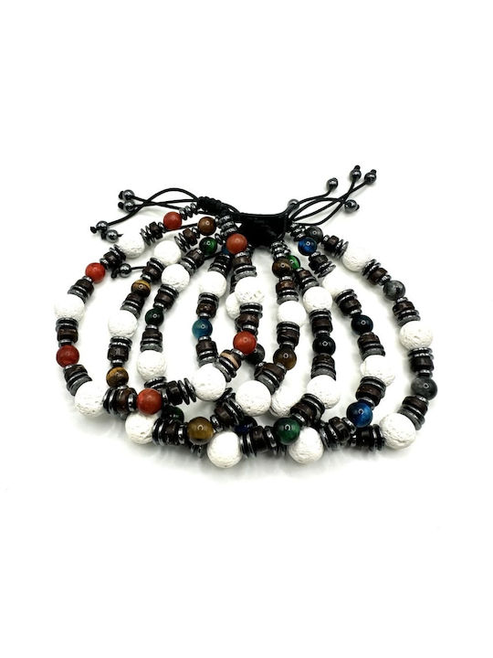 Men's Handmade Bracelet White Lava Black