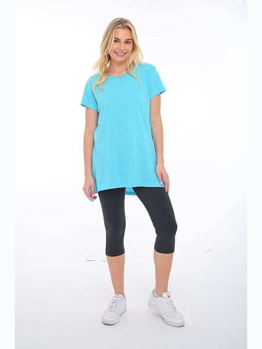 Bodymove Women's Summer Blouse Cotton Short Sleeve Turquoise