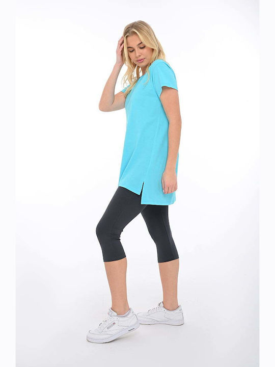 Women's Summer Blouse Cotton Short Sleeve Turquoise