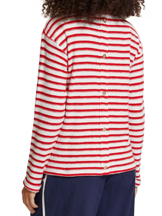 Scotch & Soda Women's Summer Blouse Long Sleeve Striped Lipstick Red