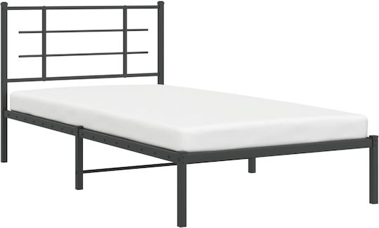 Half Double Metal Bed Black with Slats for Mattress 107x203cm