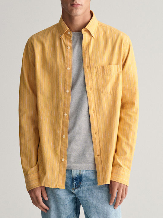 Gant Men's Shirt Long Sleeve Cotton Striped Mustard