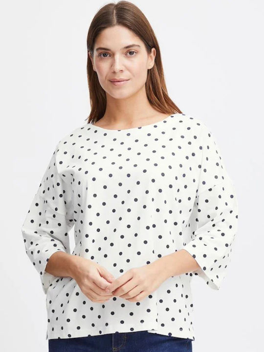 Fransa Women's Oversized T-shirt Polka Dot White