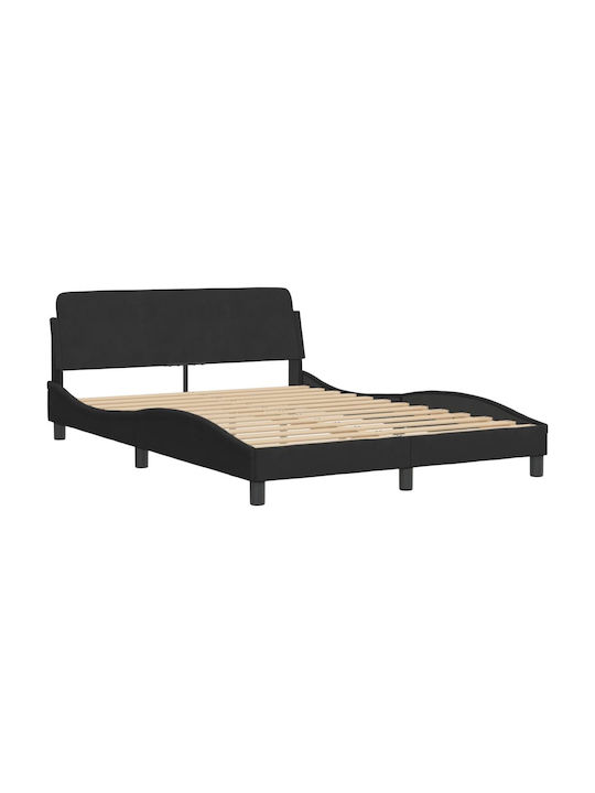 Κρεβάτι Ημίδιπλο Επενδυμένο με Ύφασμα Μαύρο με Τάβλες για Στρώμα 120x200cm