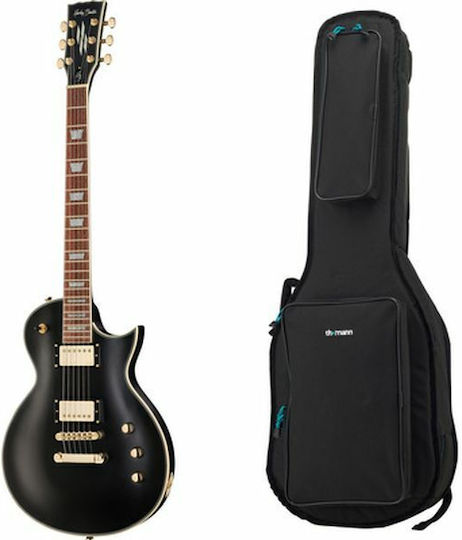 Harley Benton Plus Electric Guitar Single cut with HH Pickup Configuration Vintage Black Matte with Case