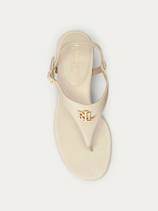 Ralph Lauren Leder Damen Sandalen in Beige Farbe