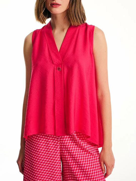 Forel Women's Summer Blouse Sleeveless with V Neckline Fuchsia