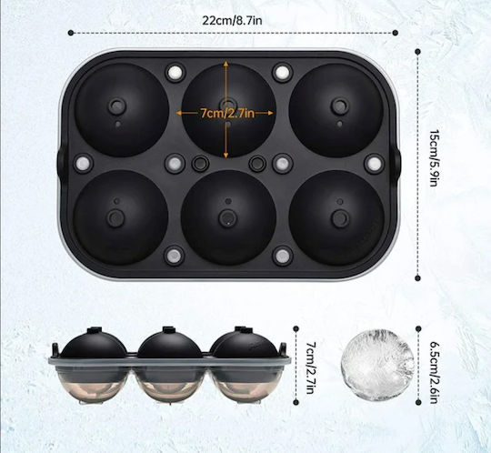 Eiswürfelform Runde aus Silikon 6 Schlitze mit Deckel Schwarze 6789765