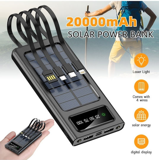 Chengxin Слънчева Външна Батерия 20000mAh с 2 USB-A Изходни Порта Черна