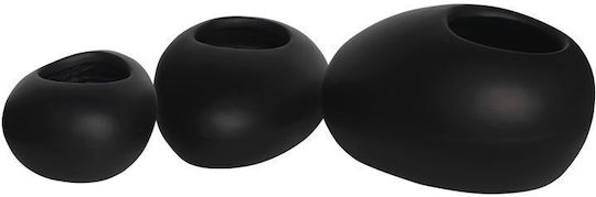 Flower Pot-rock Set of 3 Pieces, Cement Shade Black 40x30x19/50x32x19/56x43x29 Cm [black] [artificial Cement (recyclable)] E6320,s2