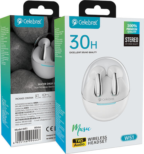 Celebrat W51 Ohrstöpsel Bluetooth-Freisprecheinrichtung Kopfhörer mit Ladeetui Weiß