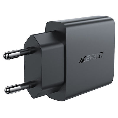 Acefast Ladegerät ohne Kabel GaN mit USB-C Anschluss 20W Stromlieferung / Schnellaufladung 2.0 / Schnellaufladung 3.0 / Schnell-Ladung 4+ Schwarzs (A65)