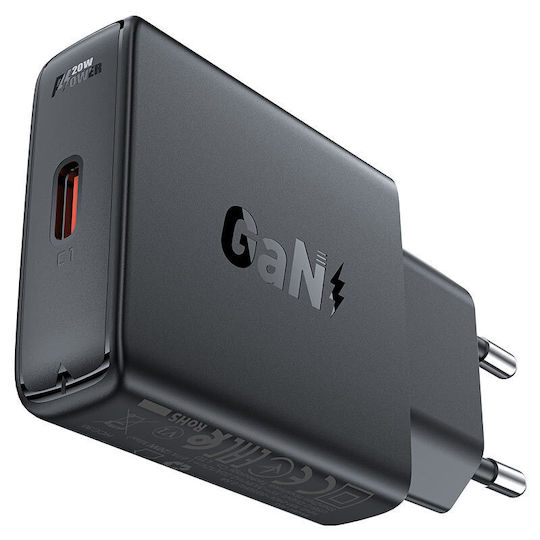 Acefast Φορτιστής Χωρίς Καλώδιο GaN με Θύρα USB-C 20W Power Delivery / Quick Charge 2.0 / Quick Charge 3.0 / Quick Charge 4+ Μαύρος (A65)