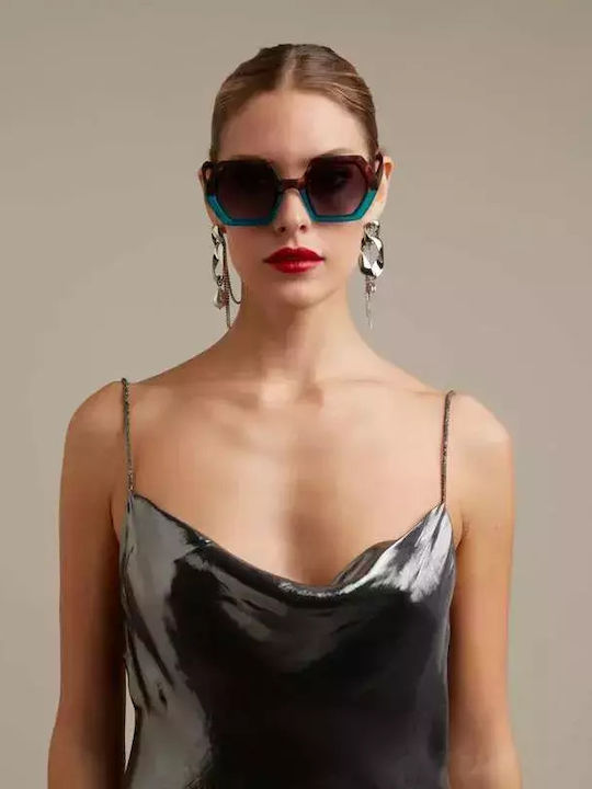 Okkia Emma Woman Sunglasses with Brown Tartaruga Horn-Rimmed Frame and Blue Lens OK015HB