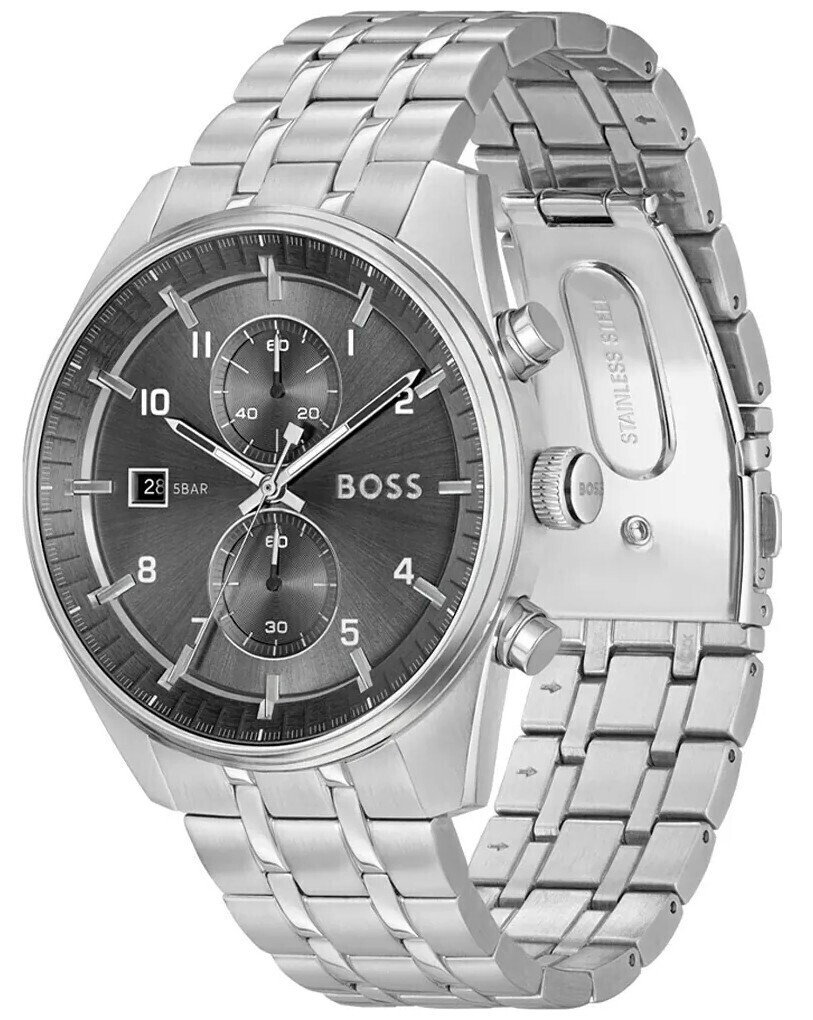 Boss Skytraveller Men's Watch 44mm Chronograph Battery with Silver