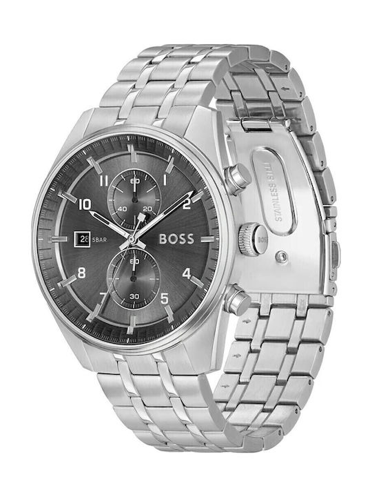 Boss Skytraveller Men's Watch 44mm Chronograph Battery with Silver Metal Bracelet