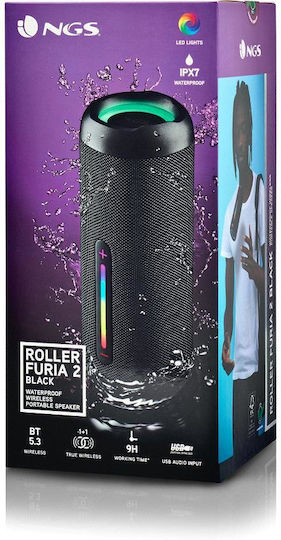 NGS Roller Furia 2 Waterproof Bluetooth Speaker 15W with Radio and Battery Life up to 9 hours Black