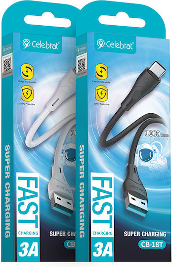 Celebrat USB 2.0 Kabel USB Typ-C männlich - USB-A 15W Schwarzes 1m CB-18T-BK