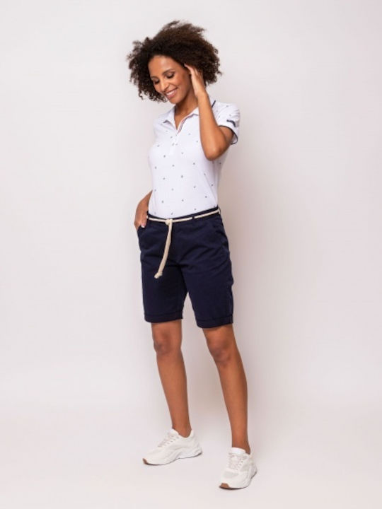 Heavy Tools Women's Polo Blouse Short Sleeve Striped White