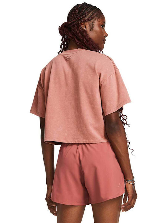 Damen Sport Crop Top Kurzarm Pink