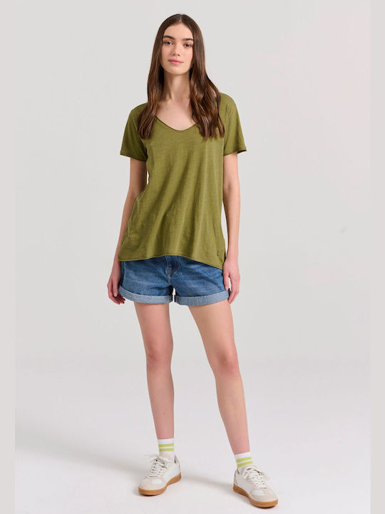 Funky Buddha Damen T-shirt mit V-Ausschnitt Olive Branch Green