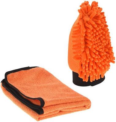 Set mănuși de spălat și cârpă din microfibră Orange (083147) Oem