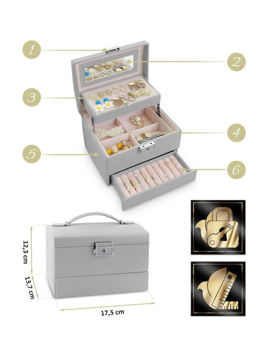 Go Clever Jewellery Box with Mirror 17.5x13.7x12.3cm