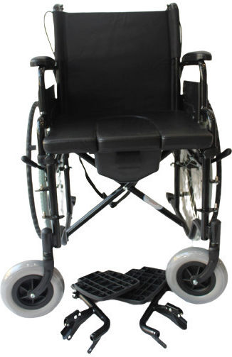 Manual Wheelchair Pw020118a-wc With toilet tank. Removable Side & Footrests. Escort Brakes - Safety Belt. Seat width 45cm. Black.