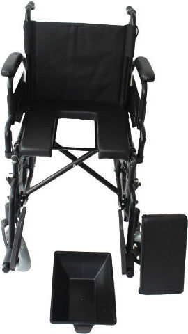 Manual Wheelchair Pw02021a-wc with Toilet Container. Removable Armrests & Footrests. Attendant Brakes-Safety Belt. Seat Width 46cm. Black.