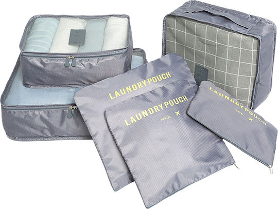Set Of 6 Travel Bag Organizers, Zola®, With Zipper, Different Sizes, Grey