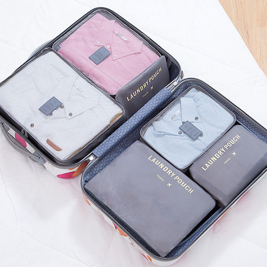 Set Of 6 Travel Bag Organizers, Zola®, With Zipper, Different Sizes, Grey