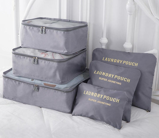 Set Of 6 Travel Bag Organizers, Zola®, With Zipper, Different Sizes, Grey