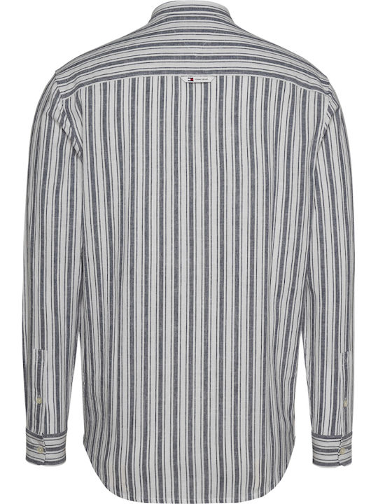 Tommy Jeans Shirt Linen Mao Stripe Blend White Dm0dm18960-c1g