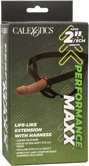 Brown Hollow Penis Extension With Harness - Calexotics Performance Maxx Life Like Extension With Harness Brown 17cm