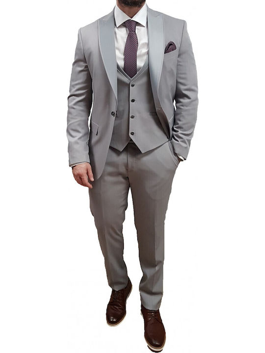 19v69 Versace - 07.31.adriano - Grey - Slim Fit Suit - Gray Melange