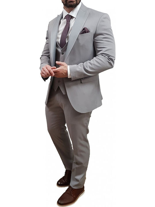 19v69 Versace - 07.31.adriano - Grey - Slim Fit Suit - Gray Melange