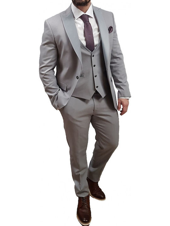 19v69 Versace - 07.31.adriano - Grey - Slim Fit Suit - Gray Melange