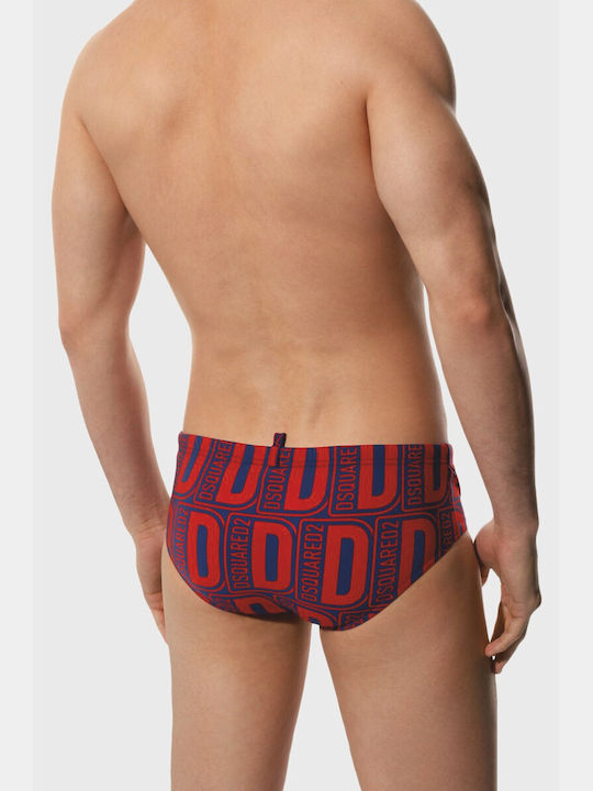 Dsquared2 Ανδρικο Μαγιο Σλιπ Allover Monogram Swim Brief Red/blue D7b454590.41548