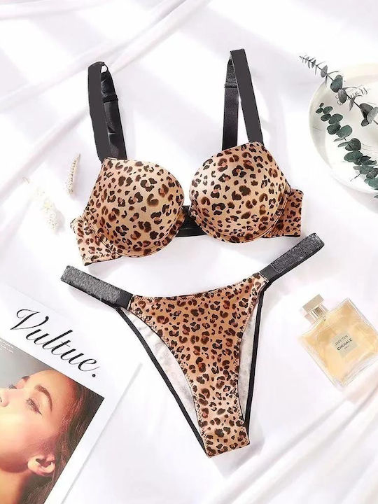 Soraya Dessous-Set mit gepolstertem Bügel-BH aus Satin und hochgeschnittenen brasilianischen Slips mit funkelnden Trägern