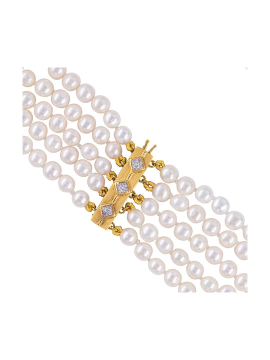 Margaritari Necklace from Gold 14K with Pearls & Diamond