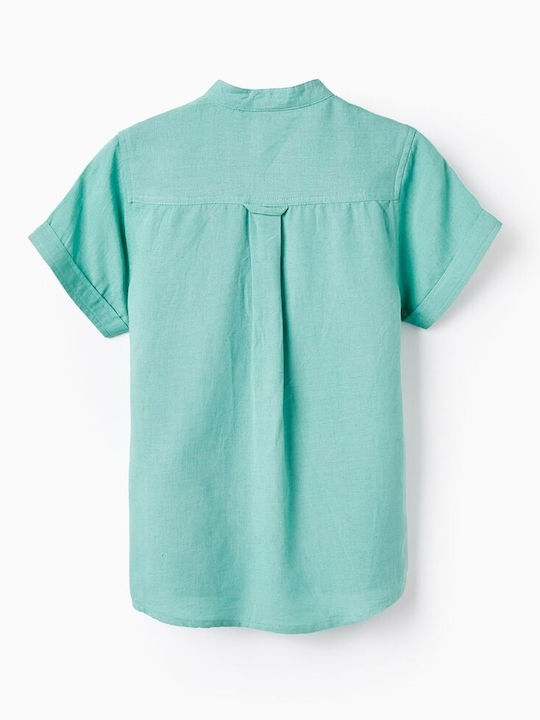 Zippy Linen Shirt With Mao Yak, Green