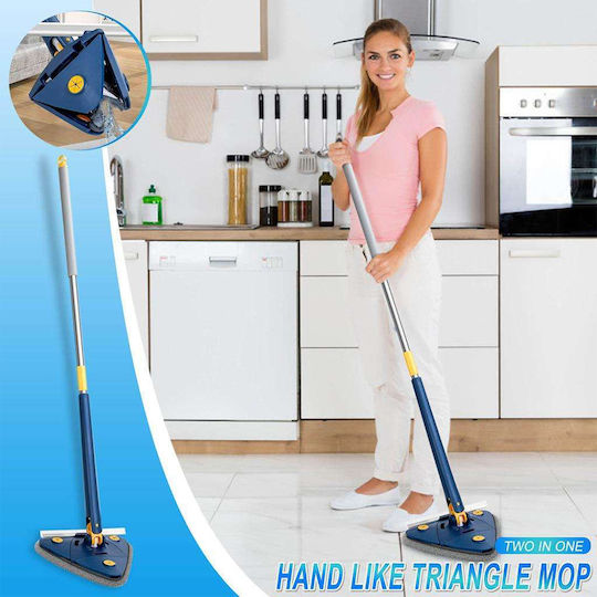 Foldable Triangular Mop - Broom for Multiple Surfaces with 360-Degree Rotating Head in 2 Colors Blue