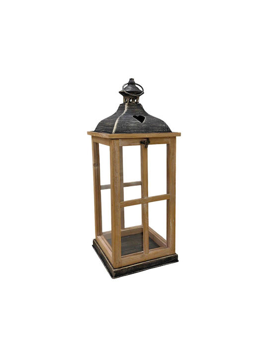 Wooden Lanterns Set of 2 Pieces 25.5x25.5x66cm & 19.5x19.5x49.5cm with Black Metal Roof Ankor 831722