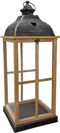 Wooden Lanterns Set of 2 Pieces 25.5x25.5x66cm & 19.5x19.5x49.5cm with Black Metal Roof Ankor 831722