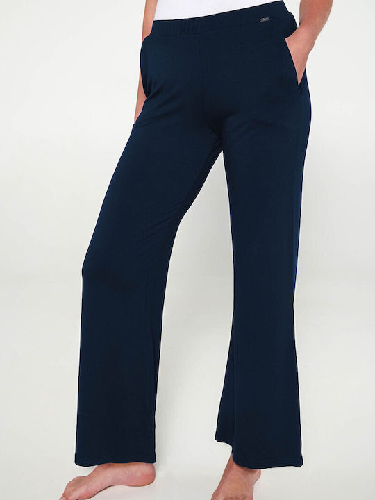 Women's Fabric Trousers Flared Blue Lapis