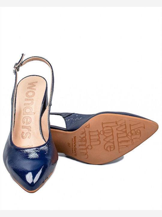 Pompe de piele pentru femei Wonders M-5802 Patent V Baltic Blue