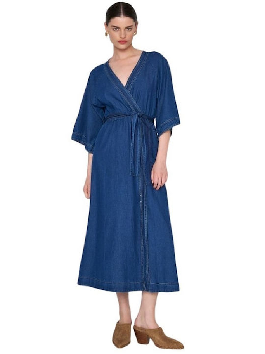 Ale Langes Kleid mit Denim Gesicht Frauen Blau Denim