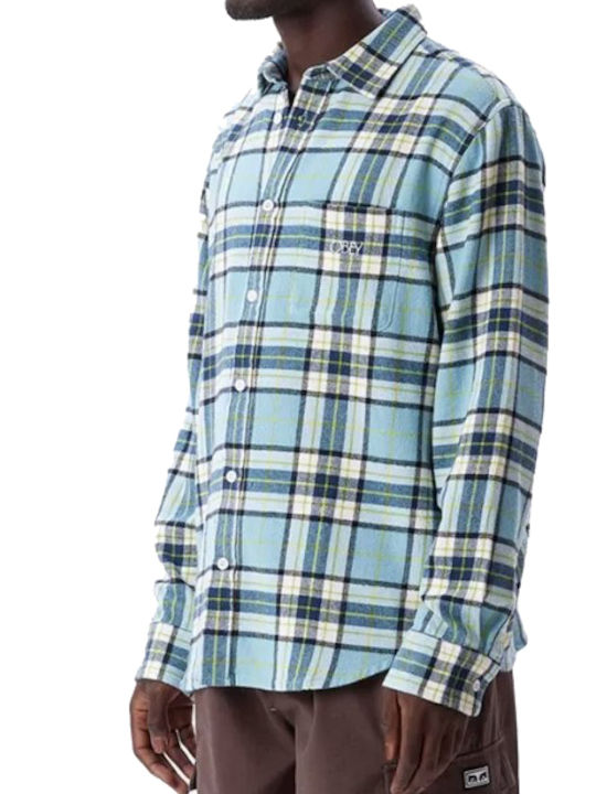 Obey Men's Shirt Long Sleeve Cotton Checked Blue