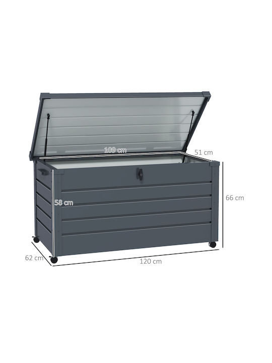Outsunny 311l Outdoor trunk with lock and 2 handles, made of galvanized steel, 120x62x66 Cm, dark grey