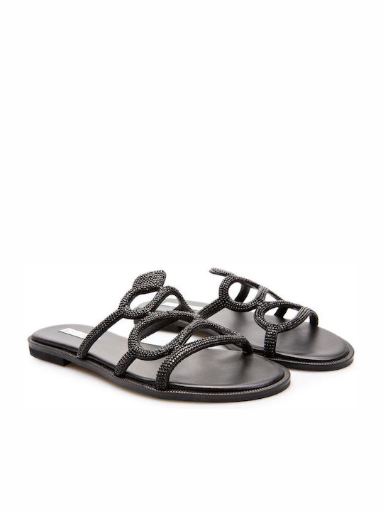 Sofia Manta Leather Women's Flat Sandals in Black Color